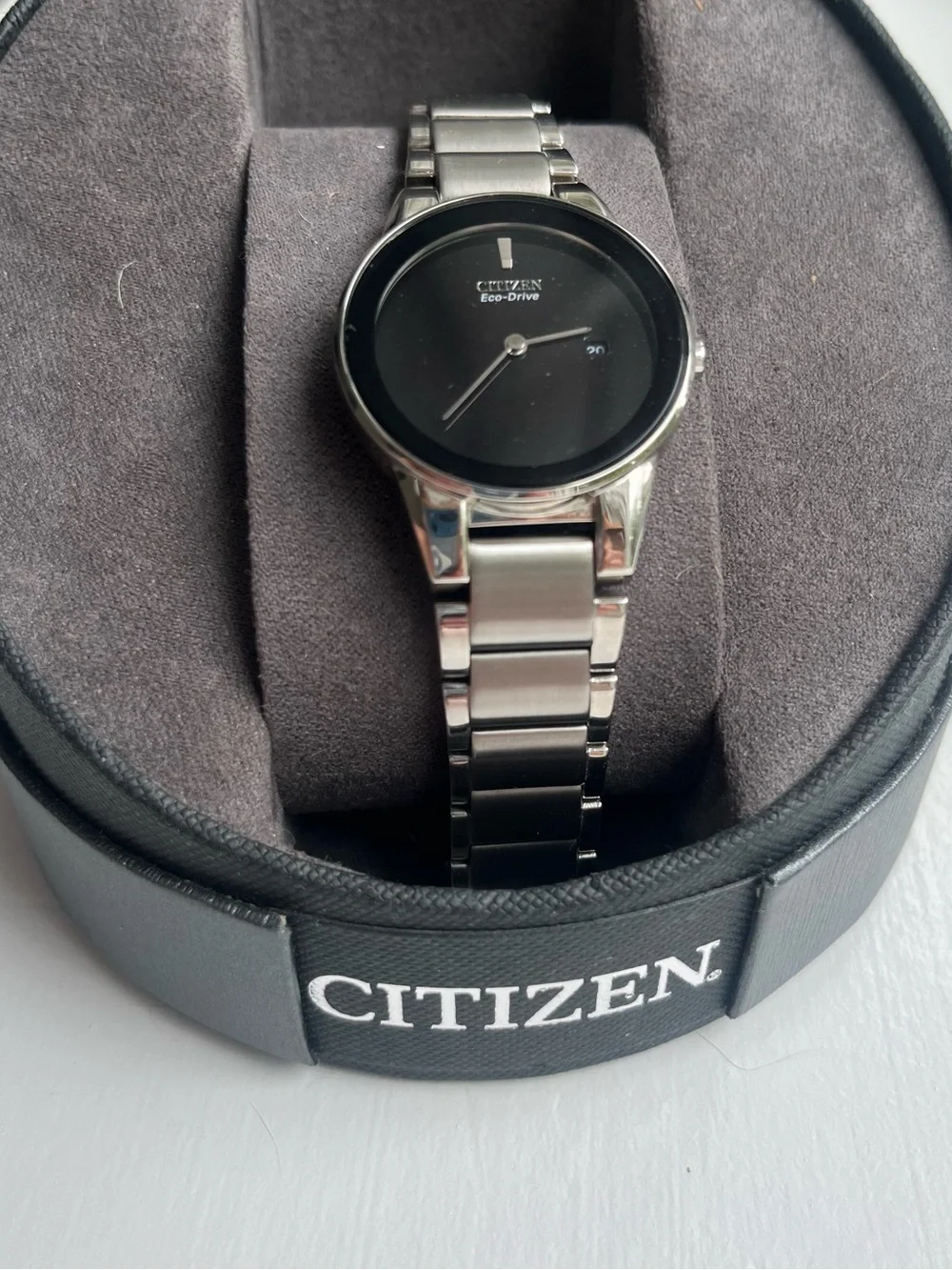 NEW Citizen AU1060-51E Eco-Drive Axiom Watch Stainless, Faceless Black Dial woma